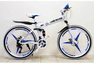 Bicycle Land Rover White-Blue on alloy wheels with 3 spoke wheels Bicycle Land Rover White-Blue on alloy wheels with 3 spoke wheels